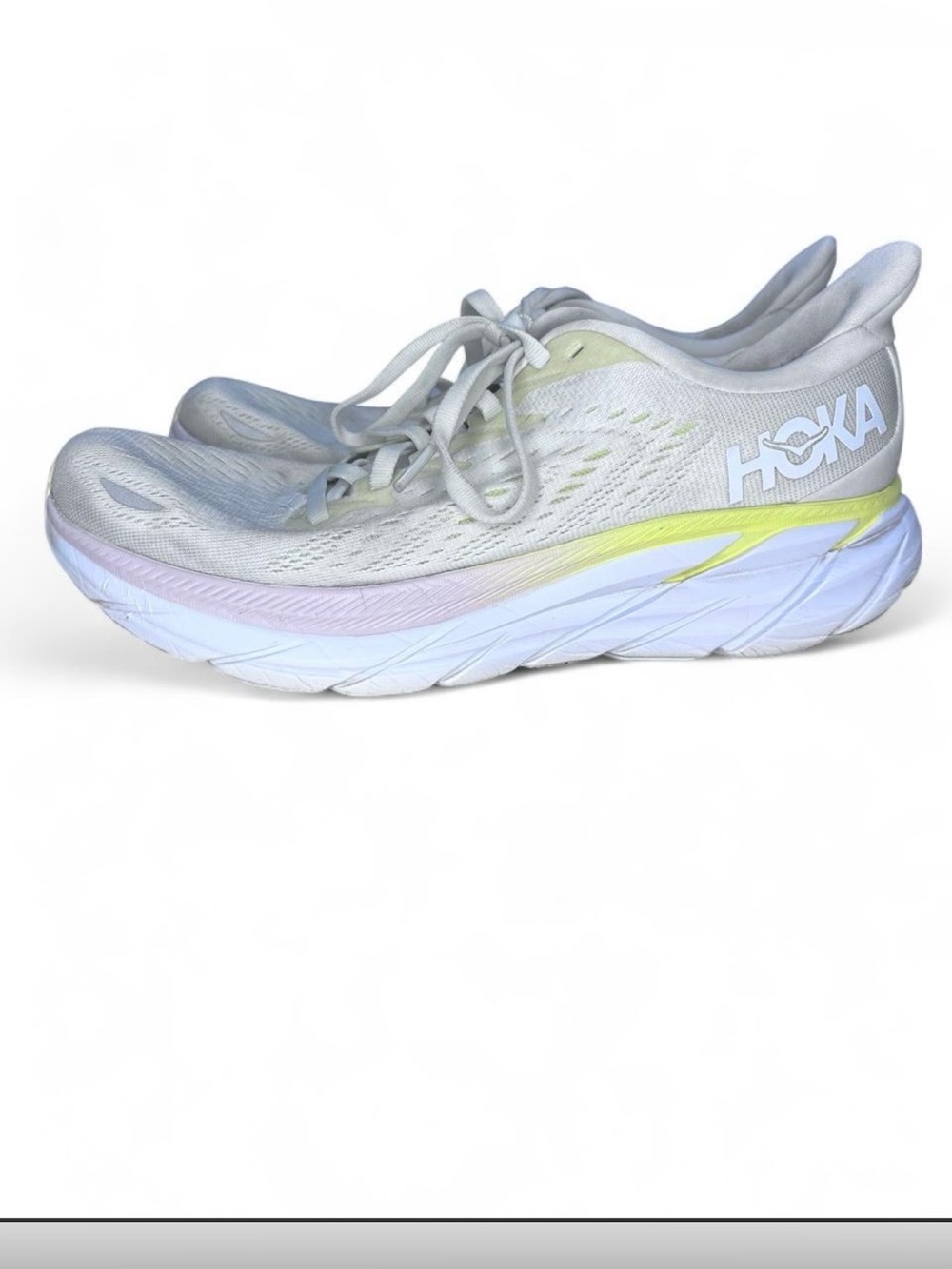 HOKA Clifton 8 Running Shoes Women's 8.5B White Pink Yellow Sneakers